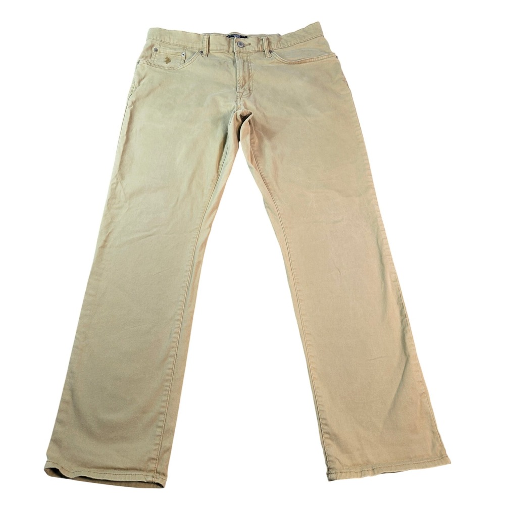 US Polo Assn Activate Stretch Khaki Pants Men Size 36x32 Tan Straight Leg 112248